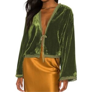 R.Vivimos Women's Velvet Bell Long Sleeve Tie Front Top Jacket Sz S